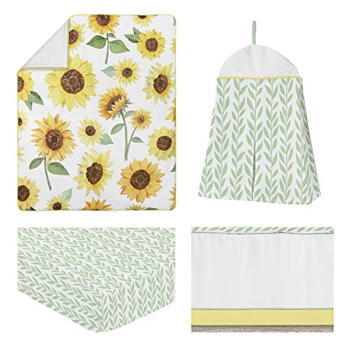 Product: Sweet Jojo Designs Yellow, Green and White Sunflower Boho Floral Baby Girl Nursery Crib Bedding Set - 4 Pieces - Farmhouse Watercolor Flower