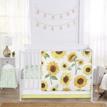 Product: Sweet Jojo Designs Yellow, Green and White Sunflower Boho Floral Baby Girl Nursery Crib Bedding Set - 4 Pieces - Farmhouse Watercolor Flower