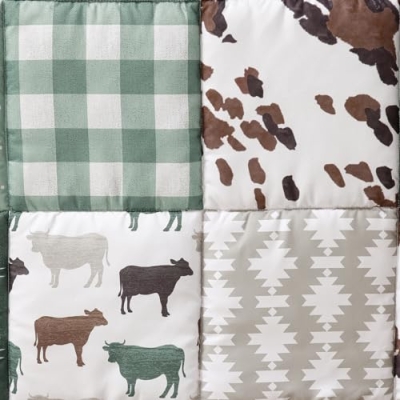 Farmhouse Cow Crib Bedding Set, 3 Piece Quilt Fitted Sheet Bed Skirt, Forest Green Ivory, 28x52 in 12 Product: The Peanutshell 3 Piece Baby Crib Bedding Set for Boys & Girls - Newborn, Infant & Toddler Nursery Bed Set Decor with Fitted Crib Sheet, Dust Ruffle Comforter - Boho Farm