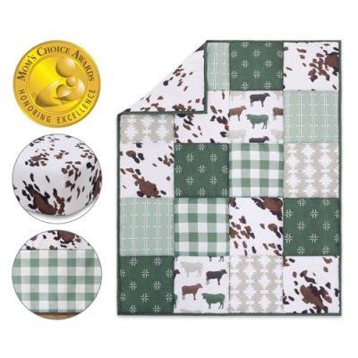 Farmhouse Cow Crib Bedding Set, 3 Piece Quilt Fitted Sheet Bed Skirt, Forest Green Ivory, 28x52 in 8 Product: The Peanutshell 3 Piece Baby Crib Bedding Set for Boys & Girls - Newborn, Infant & Toddler Nursery Bed Set Decor with Fitted Crib Sheet, Dust Ruffle Comforter - Boho Farm