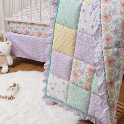 Product: The Peanutshell 3 Piece Baby Crib Bedding Set for Boys & Girls - Newborn, Infant & Toddler Nursery Bed Set Decor with Fitted Crib Sheet, Dust Ruffle, Comforter - Lavender and Vintage Floral