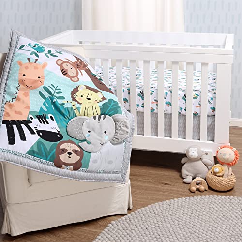 Safari Nursery Crib Bedding Set, 3 Piece Quilt Fitted Sheet Crib Skirt, Zebra Lion Giraffe Elephant Monkey, Standard Crib 28x52in 6 Product: The Peanutshell 3 Piece Baby Crib Bedding Set for Boys & Girls - Newborn, Infant & Toddler Nursery Bed Set Decor with Fitted Crib Sheet, Dust Ruffle Comforter - Safari Adventures