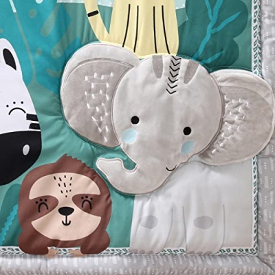 Safari Nursery Crib Bedding Set, 3 Piece Quilt Fitted Sheet Crib Skirt, Zebra Lion Giraffe Elephant Monkey, Standard Crib 28x52in 11 Product: The Peanutshell 3 Piece Baby Crib Bedding Set for Boys & Girls - Newborn, Infant & Toddler Nursery Bed Set Decor with Fitted Crib Sheet, Dust Ruffle Comforter - Safari Adventures