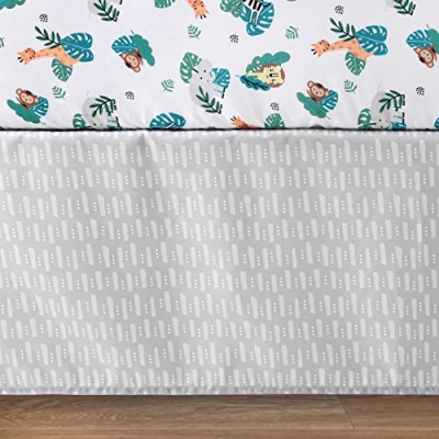 Safari Nursery Crib Bedding Set, 3 Piece Quilt Fitted Sheet Crib Skirt, Zebra Lion Giraffe Elephant Monkey, Standard Crib 28x52in 10 Product: The Peanutshell 3 Piece Baby Crib Bedding Set for Boys & Girls - Newborn, Infant & Toddler Nursery Bed Set Decor with Fitted Crib Sheet, Dust Ruffle Comforter - Safari Adventures