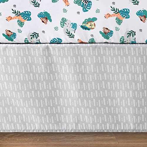 Safari Nursery Crib Bedding Set, 3 Piece Quilt Fitted Sheet Crib Skirt, Zebra Lion Giraffe Elephant Monkey, Standard Crib 28x52in 3 Product: The Peanutshell 3 Piece Baby Crib Bedding Set for Boys & Girls - Newborn, Infant & Toddler Nursery Bed Set Decor with Fitted Crib Sheet, Dust Ruffle Comforter - Safari Adventures