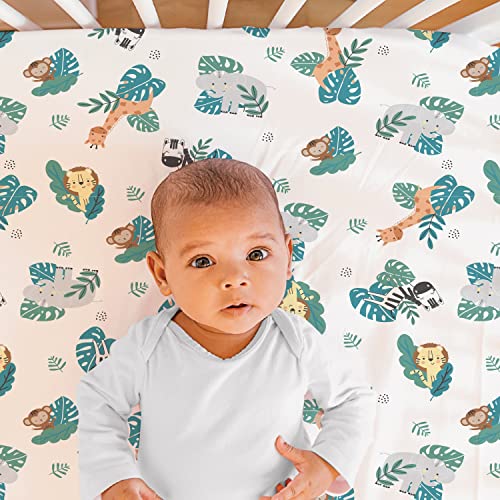 Safari Nursery Crib Bedding Set, 3 Piece Quilt Fitted Sheet Crib Skirt, Zebra Lion Giraffe Elephant Monkey, Standard Crib 28x52in 2 Product: The Peanutshell 3 Piece Baby Crib Bedding Set for Boys & Girls - Newborn, Infant & Toddler Nursery Bed Set Decor with Fitted Crib Sheet, Dust Ruffle Comforter - Safari Adventures