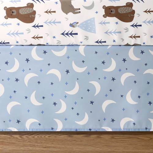Peanutshell Under The Stars Baby Crib Bedding Set, Woodland Nursery Quilt Fitted Sheet Bed Skirt, Blue 28x52in 3 Product: The Peanutshell 3 Piece Baby Crib Bedding Set for Boys - Newborn, Infant & Toddler Nursery Bed Set Decor with Fitted Crib Sheet, Dust Ruffle Comforter - Under The Stars