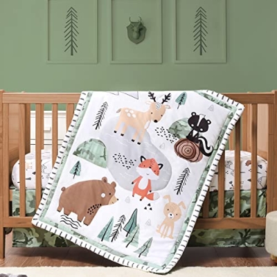 Woodland Camo 3 Piece Crib Bedding Set, Forest Animals Quilt Fitted Sheet Bed Skirt, 28x52 in 11 Product: The Peanutshell 3 Piece Baby Crib Bedding Set for Boys - Newborn, Infant & Toddler Nursery Bed Set Decor with Fitted Crib Sheet, Dust Ruffle Comforter - Woodland Camo