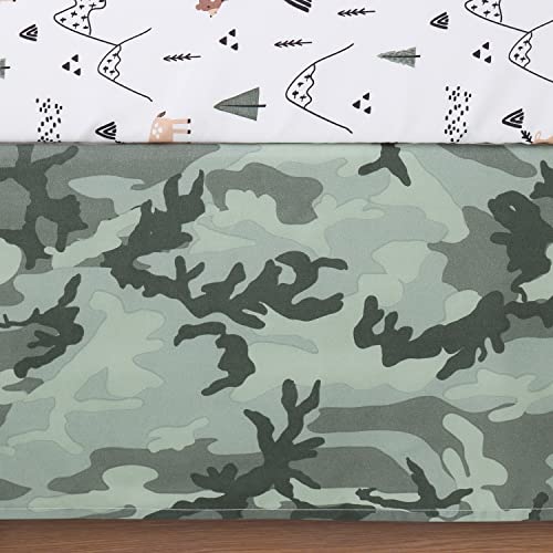 Woodland Camo 3 Piece Crib Bedding Set, Forest Animals Quilt Fitted Sheet Bed Skirt, 28x52 in 3 Product: The Peanutshell 3 Piece Baby Crib Bedding Set for Boys - Newborn, Infant & Toddler Nursery Bed Set Decor with Fitted Crib Sheet, Dust Ruffle Comforter - Woodland Camo