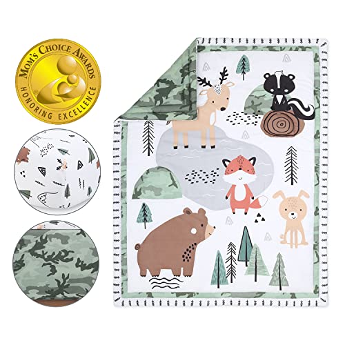 Woodland Camo 3 Piece Crib Bedding Set, Forest Animals Quilt Fitted Sheet Bed Skirt, 28x52 in 1 Product: The Peanutshell 3 Piece Baby Crib Bedding Set for Boys - Newborn, Infant & Toddler Nursery Bed Set Decor with Fitted Crib Sheet, Dust Ruffle Comforter - Woodland Camo