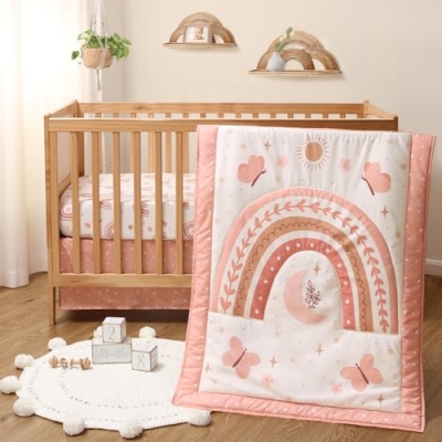 Product: The Peanutshell 3 Piece Baby Crib Bedding Set for Girls - Newborn, Infant & Toddler Nursery Bed Set Decor with Fitted Crib Sheet, Dust Ruffle Comforter - Boho Rainbow