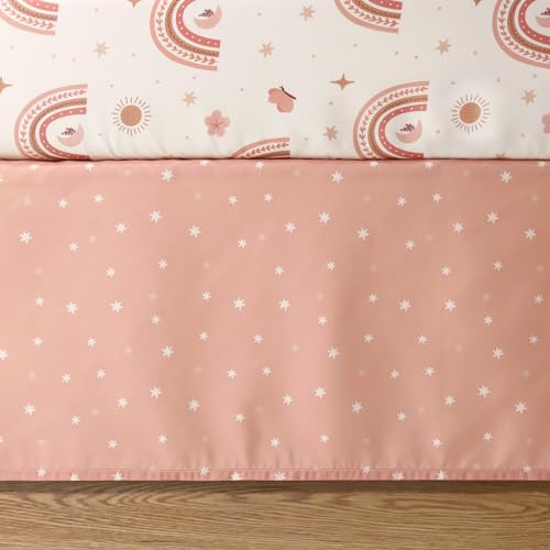 Boho Butterfly Rainbow Crib Bedding Set, 3 Piece Nursery Quilt Fitted Sheet Bed Skirt, Soft Pink Terracotta 28x52 in 4 Product: The Peanutshell 3 Piece Baby Crib Bedding Set for Girls - Newborn, Infant & Toddler Nursery Bed Set Decor with Fitted Crib Sheet, Dust Ruffle Comforter - Boho Rainbow