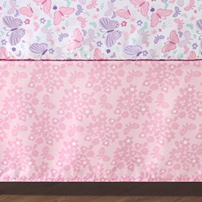 Butterfly Crib Bedding Set, Pink Purple Floral Nursery Quilt Sheet Skirt, 3 Piece Baby Bedding, 28x52 9 Product: The Peanutshell 3 Piece Baby Crib Bedding Set for Girls - Newborn, Infant & Toddler Nursery Bed Set Decor with Fitted Crib Sheet, Dust Ruffle Comforter - Butterfly Song
