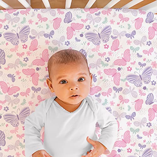 Butterfly Crib Bedding Set, Pink Purple Floral Nursery Quilt Sheet Skirt, 3 Piece Baby Bedding, 28x52 2 Product: The Peanutshell 3 Piece Baby Crib Bedding Set for Girls - Newborn, Infant & Toddler Nursery Bed Set Decor with Fitted Crib Sheet, Dust Ruffle Comforter - Butterfly Song