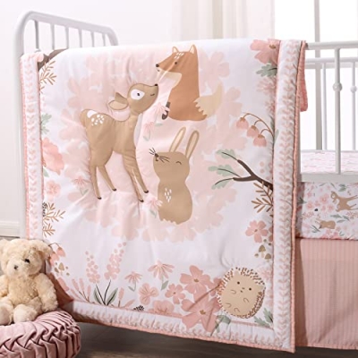 Baby Crib Bedding Set for Girls, Fairytale Forest Woodland Nursery Decor, Pink Bunny Deer Fox Owl, 3 Piece, 28x52in 11 Product: The Peanutshell 3 Piece Baby Crib Bedding Set for Girls - Newborn, Infant & Toddler Nursery Bed Set Decor with Fitted Crib Sheet, Dust Ruffle Comforter - Fairytale Forest