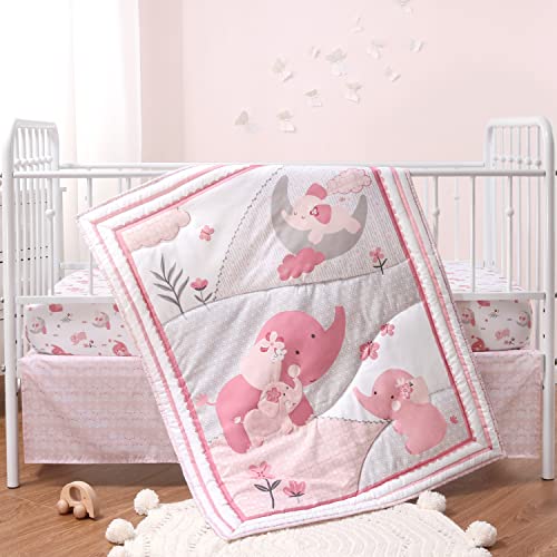 The Peanutshell 3 Piece Baby Crib Bedding Set for Girls - Newborn, Infant & Toddler Nursery Bed Set Decor with Fitted Crib Sheet, Dust Ruffle Comforter - Pink Elephant - Crib Bedding Sets Product: The Peanutshell 3 Piece Baby Crib Bedding Set for Girls - Newborn, Infant & Toddler Nursery Bed Set Decor with Fitted Crib Sheet, Dust Ruffle Comforter - Pink Elephant