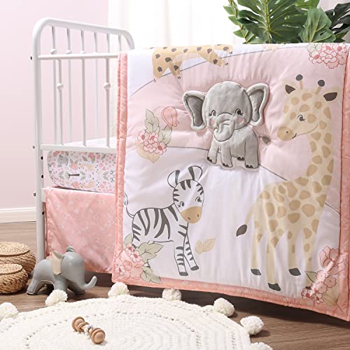 Pink Safari Crib Bedding Set, 3 Piece Quilt Fitted Sheet Bed Skirt, Zebras Elephants Giraffes Cheetahs, 28x52in 5 Product: The Peanutshell 3 Piece Baby Crib Bedding Set for Girls - Newborn, Infant & Toddler Nursery Bed Set Decor with Fitted Crib Sheet, Dust Ruffle Comforter - Wildest Dreams