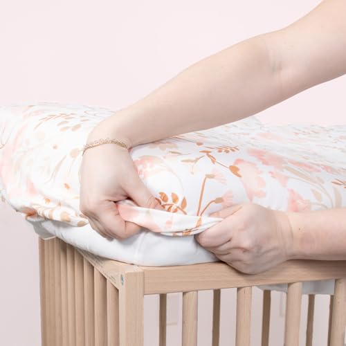 Floral Pink Crib Sheet Set, 4 Pack Baby Girl Nursery Bedding, Soft Pink Beige Tan, 52x28in 5 Product: The Peanutshell 4-Pack Fitted Crib Sheet Set - Super Soft & Breathable Baby Girl Crib Sheets, Nursery Decor, Fit for Standard Mattress Cover- Whimsical Floral