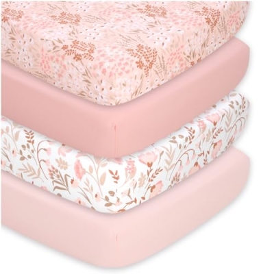 Product: The Peanutshell 4-Pack Fitted Crib Sheet Set - Super Soft & Breathable Baby Girl Crib Sheets, Nursery Decor, Fit for Standard Mattress Cover- Whimsical Floral