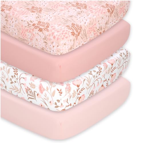 The Peanutshell 4-Pack Fitted Crib Sheet Set - Super Soft & Breathable Baby Girl Crib Sheets, Nursery Decor, Fit for Standard Mattress Cover- Whimsical Floral - Crib Bedding Sets Product: The Peanutshell 4-Pack Fitted Crib Sheet Set - Super Soft & Breathable Baby Girl Crib Sheets, Nursery Decor, Fit for Standard Mattress Cover- Whimsical Floral