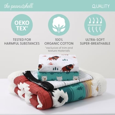 Peanutshell 4 Piece Baby Crib Bedding Set, Western Woods Woodland Nursery, Crib Sheets Comforter Dust Ruffle 28x52in 9 Product: The Peanutshell 4 Piece Baby Crib Bedding Set for Boys & Girls - Newborn, Infant & Toddler Nursery Bed Set Decor with Two Crib Sheets, Dust Ruffle, Comforter - Western Woods