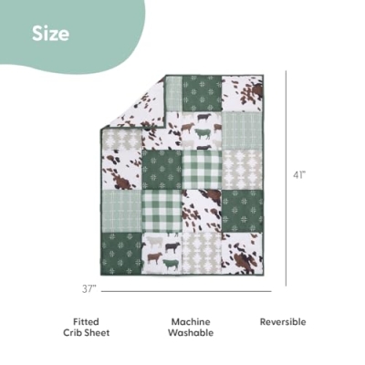 Product: The Peanutshell 4 Piece Baby Crib Bedding Set for Boys & Girls - Newborn, Infant & Toddler Nursery Bed Set with Fitted Crib Sheet, Bed Skirt, Comforter, Cow Plush Toy - Farm Animals Nursery Decor