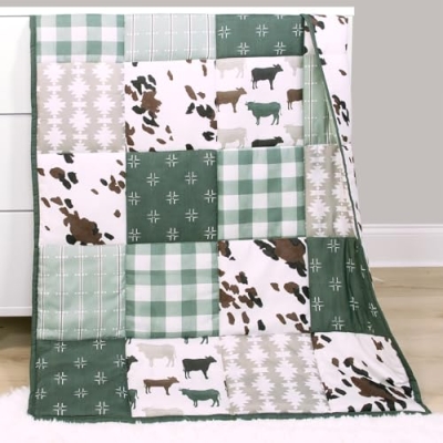 Product: The Peanutshell 4 Piece Baby Crib Bedding Set for Boys & Girls - Newborn, Infant & Toddler Nursery Bed Set with Fitted Crib Sheet, Bed Skirt, Comforter, Cow Plush Toy - Farm Animals Nursery Decor
