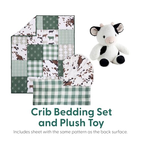 Product: The Peanutshell 4 Piece Baby Crib Bedding Set for Boys & Girls - Newborn, Infant & Toddler Nursery Bed Set with Fitted Crib Sheet, Bed Skirt, Comforter, Cow Plush Toy - Farm Animals Nursery Decor