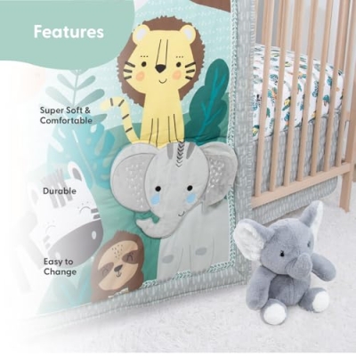 Product: The Peanutshell 4 Piece Baby Crib Bedding Set for Boys & Girls - Newborn, Infant & Toddler Nursery Bed Set with Fitted Crib Sheet, Dust Ruffle, Comforter, Plush Elephant - Safari Nursery Decor