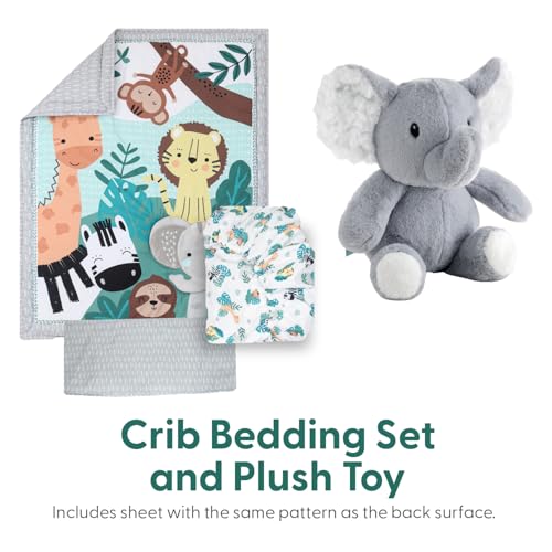 Product: The Peanutshell 4 Piece Baby Crib Bedding Set for Boys & Girls - Newborn, Infant & Toddler Nursery Bed Set with Fitted Crib Sheet, Dust Ruffle, Comforter, Plush Elephant - Safari Nursery Decor