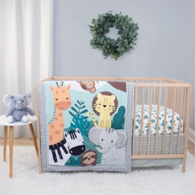 Product: The Peanutshell 4 Piece Baby Crib Bedding Set for Boys & Girls - Newborn, Infant & Toddler Nursery Bed Set with Fitted Crib Sheet, Dust Ruffle, Comforter, Plush Elephant - Safari Nursery Decor