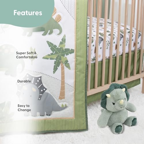 Dinosaur Baby Crib Bedding Set, Boys Nursery Decor, Sage Green White, 4 Piece Crib Sheet Comforter Plush Toy, 28x52in 3 Product: The Peanutshell 4 Piece Baby Crib Bedding Set for Boys - Newborn, Infant & Toddler Nursery Bed Set with Fitted Crib Sheet, Dust Ruffle Comforter, Dinosaur Plush Toy - Dino Nursery Decor