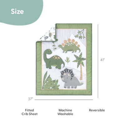Dinosaur Baby Crib Bedding Set, Boys Nursery Decor, Sage Green White, 4 Piece Crib Sheet Comforter Plush Toy, 28x52in 9 Product: The Peanutshell 4 Piece Baby Crib Bedding Set for Boys - Newborn, Infant & Toddler Nursery Bed Set with Fitted Crib Sheet, Dust Ruffle Comforter, Dinosaur Plush Toy - Dino Nursery Decor