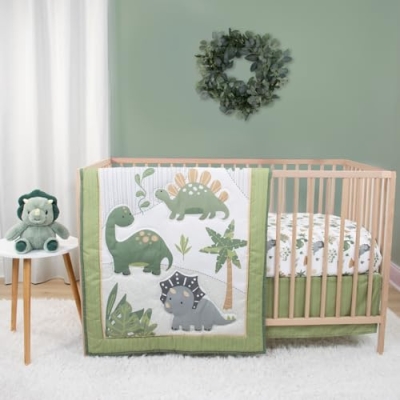 Product: The Peanutshell 4 Piece Baby Crib Bedding Set for Boys - Newborn, Infant & Toddler Nursery Bed Set with Fitted Crib Sheet, Dust Ruffle Comforter, Dinosaur Plush Toy - Dino Nursery Decor