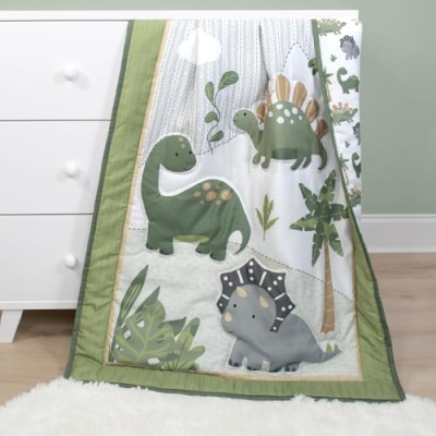 Baby Crib Bedding Set for Boys, Dinosaur Nursery Decor, Quilt Fitted Sheet Bed Skirt Dino Mobile, Standard Crib 28x52in 13 Product: The Peanutshell 4 Piece Baby Crib Bedding Set for Boys - Newborn, Infant & Toddler Nursery Bed Set with Fitted Crib Sheet, Dust Ruffle, Comforter, Mobile - Dinosaur Nursery Decor