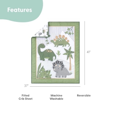 Baby Crib Bedding Set for Boys, Dinosaur Nursery Decor, Quilt Fitted Sheet Bed Skirt Dino Mobile, Standard Crib 28x52in 10 Product: The Peanutshell 4 Piece Baby Crib Bedding Set for Boys - Newborn, Infant & Toddler Nursery Bed Set with Fitted Crib Sheet, Dust Ruffle, Comforter, Mobile - Dinosaur Nursery Decor