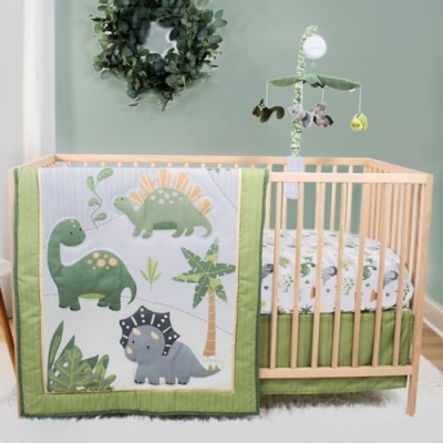 Product: The Peanutshell 4 Piece Baby Crib Bedding Set for Boys - Newborn, Infant & Toddler Nursery Bed Set with Fitted Crib Sheet, Dust Ruffle, Comforter, Mobile - Dinosaur Nursery Decor