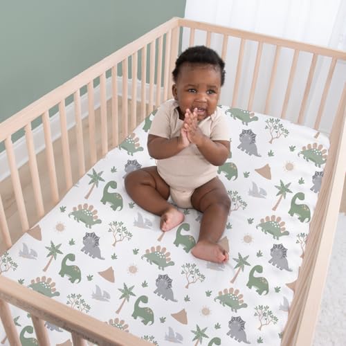 Baby Crib Bedding Set for Boys, Dinosaur Nursery Decor, Quilt Fitted Sheet Bed Skirt Dino Mobile, Standard Crib 28x52in 7 Product: The Peanutshell 4 Piece Baby Crib Bedding Set for Boys - Newborn, Infant & Toddler Nursery Bed Set with Fitted Crib Sheet, Dust Ruffle, Comforter, Mobile - Dinosaur Nursery Decor