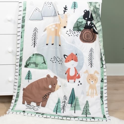 The Peanutshell Woodland Camo Baby Crib Bedding Set for Boys, 4 Piece Nursery Decor, Green Brown Forest Animals, Standard Crib 28x52in 13 Product: The Peanutshell 4 Piece Baby Crib Bedding Set for Boys - Newborn, Infant & Toddler Nursery Bed Set with Fitted Crib Sheet, Dust Ruffle, Comforter, Mobile - Woodland Camo Nursery Decor