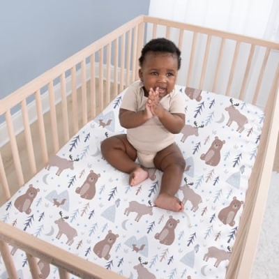 The Peanutshell Woodland Baby Crib Bedding Set for Boys, 4 Piece Nursery Ensemble, Moon Stars Moose Bear Blue, 28x52in 15 Product: The Peanutshell 4 Piece Baby Crib Bedding Set for Boys - Newborn, Infant & Toddler Nursery Bed Set with Fitted Crib Sheet, Dust Ruffle, Comforter, Mobile - Woodland Nursery Decor