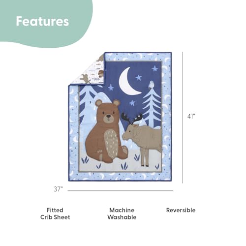 The Peanutshell Woodland Baby Crib Bedding Set for Boys, 4 Piece Nursery Ensemble, Moon Stars Moose Bear Blue, 28x52in 2 Product: The Peanutshell 4 Piece Baby Crib Bedding Set for Boys - Newborn, Infant & Toddler Nursery Bed Set with Fitted Crib Sheet, Dust Ruffle, Comforter, Mobile - Woodland Nursery Decor
