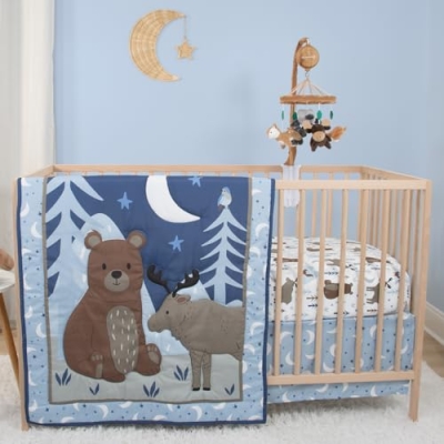 Product: The Peanutshell 4 Piece Baby Crib Bedding Set for Boys - Newborn, Infant & Toddler Nursery Bed Set with Fitted Crib Sheet, Dust Ruffle, Comforter, Mobile - Woodland Nursery Decor