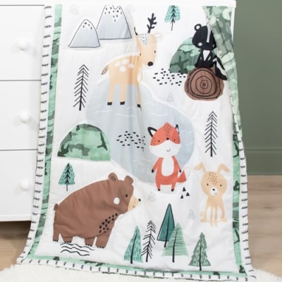 Baby Crib Bedding Set for Boys, Woodland Camo Nursery Decor, Bear Fox Deer Quilt, 4 Piece, Standard Crib 28 x 52 in 12 Product: The Peanutshell 4 Piece Baby Crib Bedding Set for Boys - Newborn, Infant & Toddler Nursery Bed Set with Fitted Crib Sheet, Dust Ruffle, Comforter, Plush Bear - Woodland Camo Nursery Decor