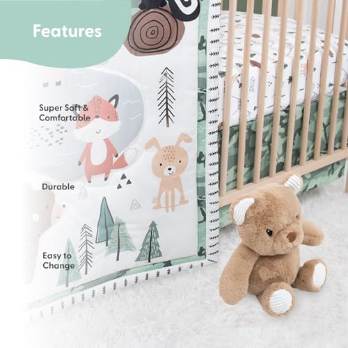 Baby Crib Bedding Set for Boys, Woodland Camo Nursery Decor, Bear Fox Deer Quilt, 4 Piece, Standard Crib 28 x 52 in 3 Product: The Peanutshell 4 Piece Baby Crib Bedding Set for Boys - Newborn, Infant & Toddler Nursery Bed Set with Fitted Crib Sheet, Dust Ruffle, Comforter, Plush Bear - Woodland Camo Nursery Decor