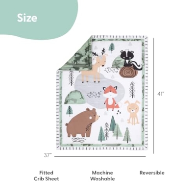 Baby Crib Bedding Set for Boys, Woodland Camo Nursery Decor, Bear Fox Deer Quilt, 4 Piece, Standard Crib 28 x 52 in 9 Product: The Peanutshell 4 Piece Baby Crib Bedding Set for Boys - Newborn, Infant & Toddler Nursery Bed Set with Fitted Crib Sheet, Dust Ruffle, Comforter, Plush Bear - Woodland Camo Nursery Decor