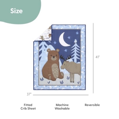 Peanutshell Woodland Baby Crib Bedding Set, Boys Blue Nursery Decor, Quilt Sheet Bed Skirt Bear Toy, 28x52in 9 Product: The Peanutshell 4 Piece Baby Crib Bedding Set for Boys - Newborn, Infant & Toddler Nursery Bed Set with Fitted Crib Sheet, Dust Ruffle, Comforter, Plush Bear- Woodland Nursery Decor