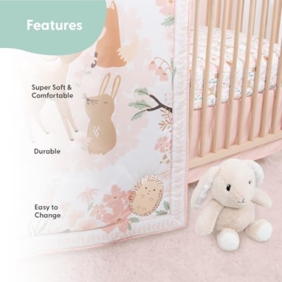 Product: The Peanutshell 4 Piece Baby Crib Bedding Set for Girls - Newborn, Infant & Toddler Nursery Bed Set with Fitted Crib Sheet, Dust Ruffle, Comforter, Bunny Toy - Forest Girl Nursery Decor