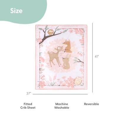 Product: The Peanutshell 4 Piece Baby Crib Bedding Set for Girls - Newborn, Infant & Toddler Nursery Bed Set with Fitted Crib Sheet, Dust Ruffle, Comforter, Bunny Toy - Forest Girl Nursery Decor