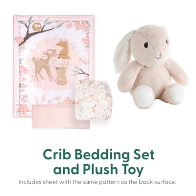 Product: The Peanutshell 4 Piece Baby Crib Bedding Set for Girls - Newborn, Infant & Toddler Nursery Bed Set with Fitted Crib Sheet, Dust Ruffle, Comforter, Bunny Toy - Forest Girl Nursery Decor