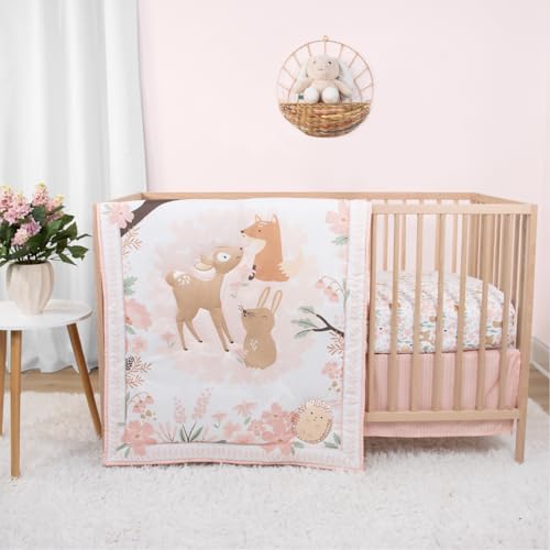 Product: The Peanutshell 4 Piece Baby Crib Bedding Set for Girls - Newborn, Infant & Toddler Nursery Bed Set with Fitted Crib Sheet, Dust Ruffle, Comforter, Bunny Toy - Forest Girl Nursery Decor